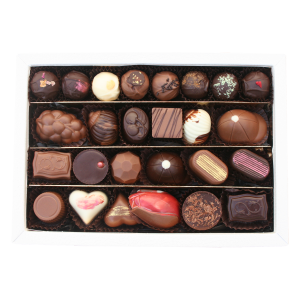 large classic gift box open with chocolates showing