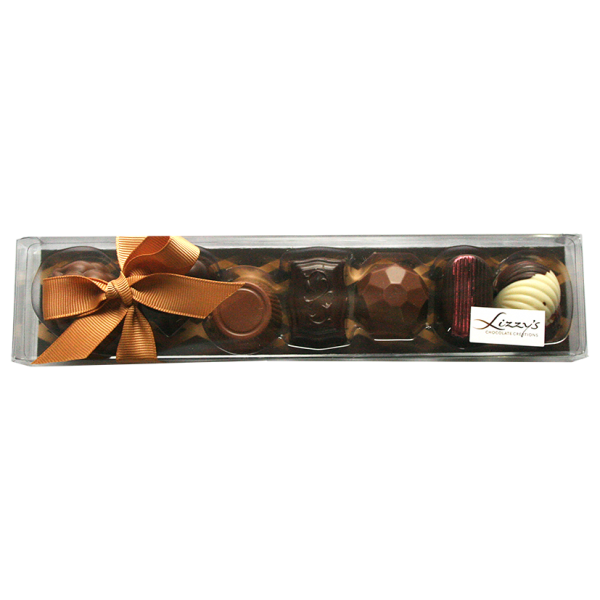 7 chocolates inside the clear 100g gift box