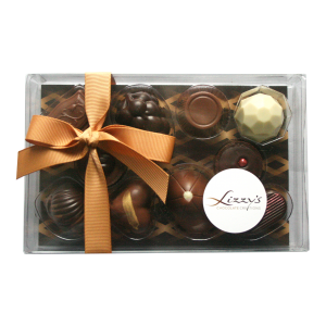 ten chocolates inside the clear 150g giftbox