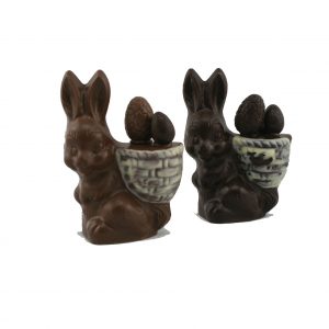 Chocolate Easter bunny with a basket of eggs