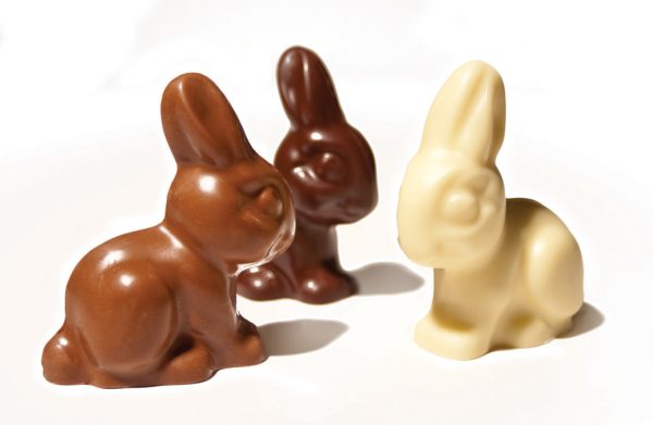 chocolate bunnies available in milk, dark and white chocolate